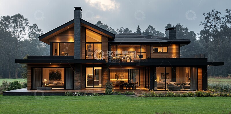 高清大图下载【趣麦麦图】大木屋草原夕照3