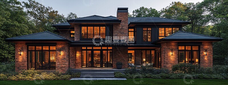 高清大图下载【趣麦麦图】森林背景现代砖房3