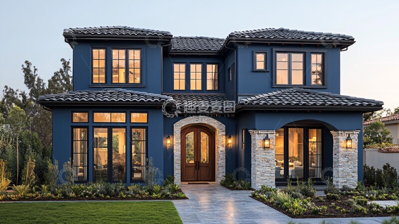 高清大图下载【趣麦麦图】蓝墙木窗别墅3