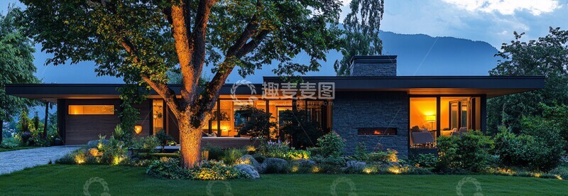 高清大图下载【趣麦麦图】前院小树夜景2