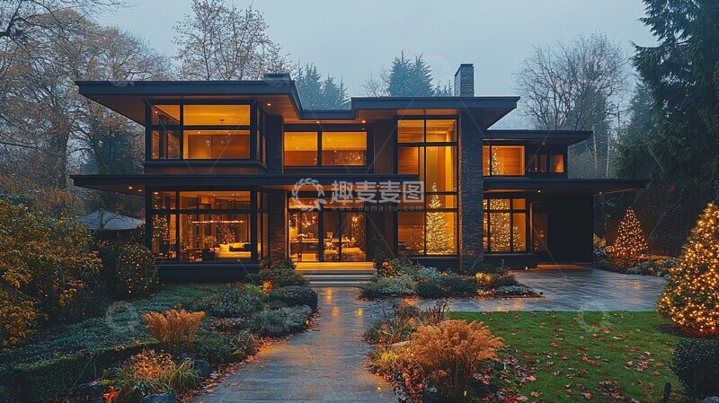 高清大图下载【趣麦麦图】黑色窗户圣诞装饰2