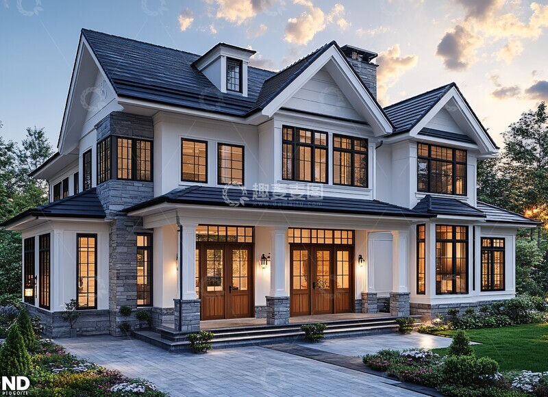 高清大图下载【趣麦麦图】白墙灰瓦双层农舍2