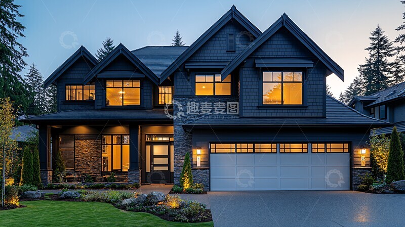 高清大图下载【趣麦麦图】双车库豪华住宅夜景3