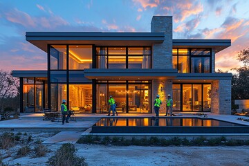 工人安装玻璃幕墙1