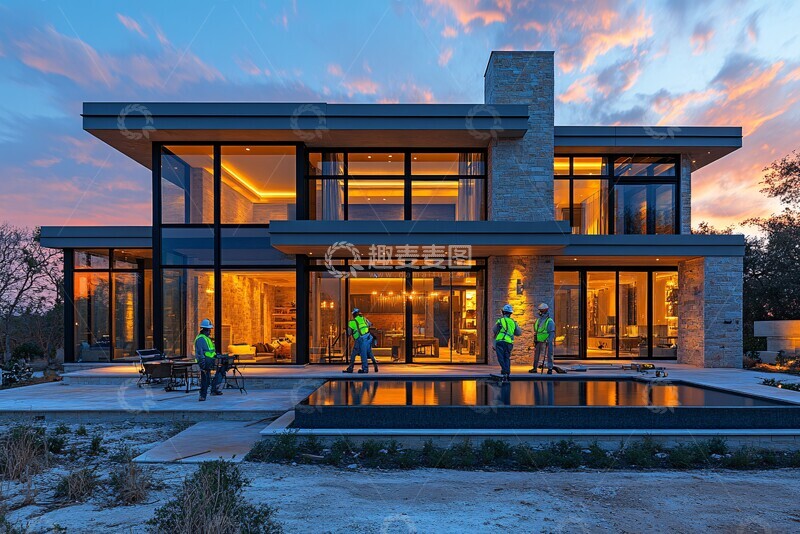 高清大图下载【趣麦麦图】工人安装玻璃幕墙1