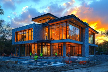 工人安装玻璃幕墙3