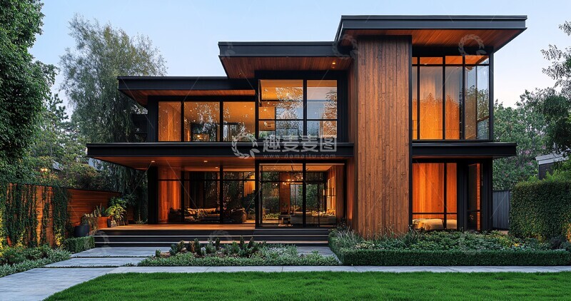 高清大图下载【趣麦麦图】深色木屋与绿草坪1