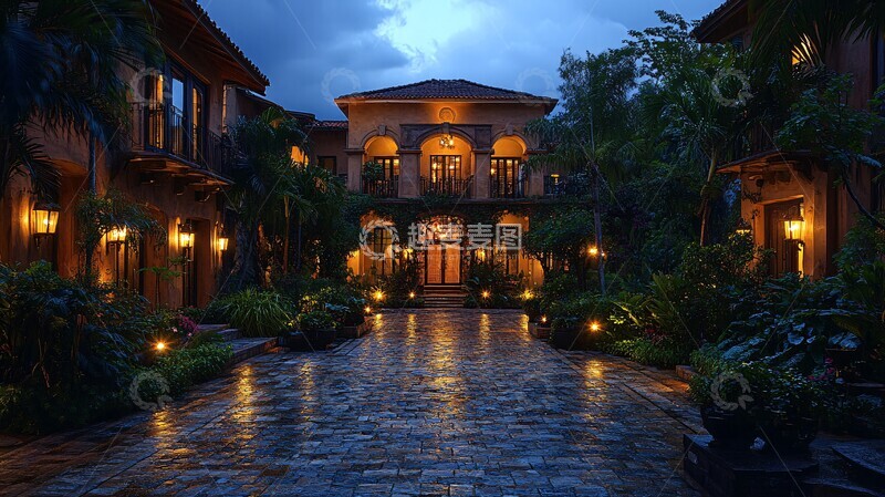 高清大图下载【趣麦麦图】欧式别墅庭院照明3