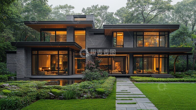 高清大图下载【趣麦麦图】灰色玻璃住宅外观1