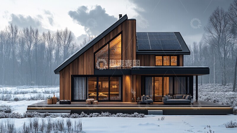 高清大图下载【趣麦麦图】木屋雪景现代木屋雪景3