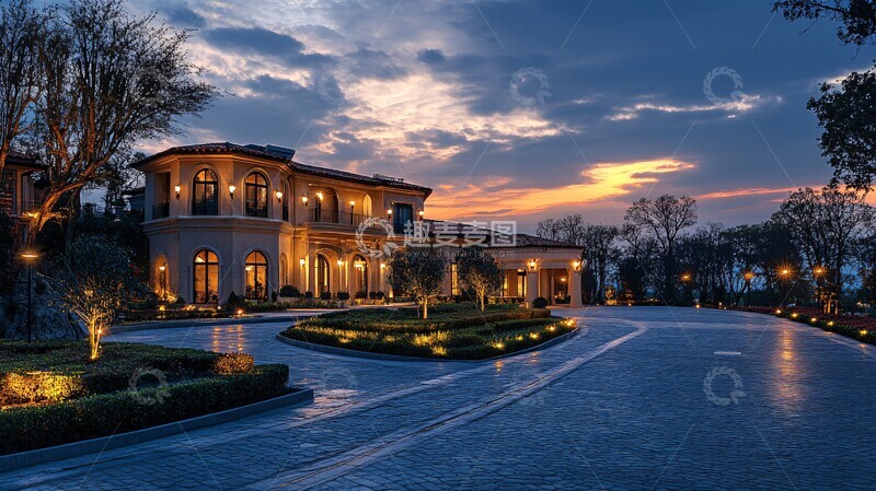 高清大图下载【趣麦麦图】欧式别墅庭院照明2