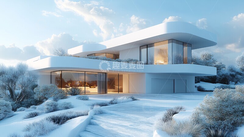 高清大图下载【趣麦麦图】白色别墅外景3