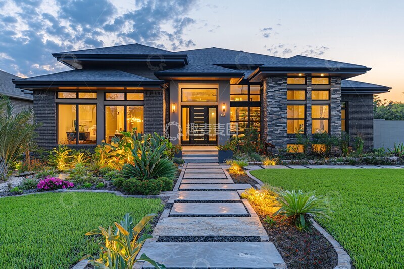 高清大图下载【趣麦麦图】灰色砖石现代住宅3