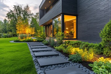 灰色砖石现代住宅