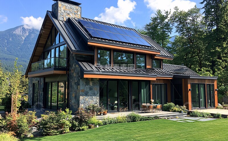 高清大图下载【趣麦麦图】黑色金属屋顶太阳能板2