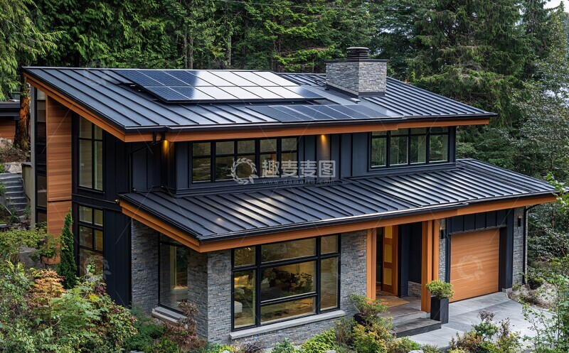 高清大图下载【趣麦麦图】黑色金属屋顶太阳能板3