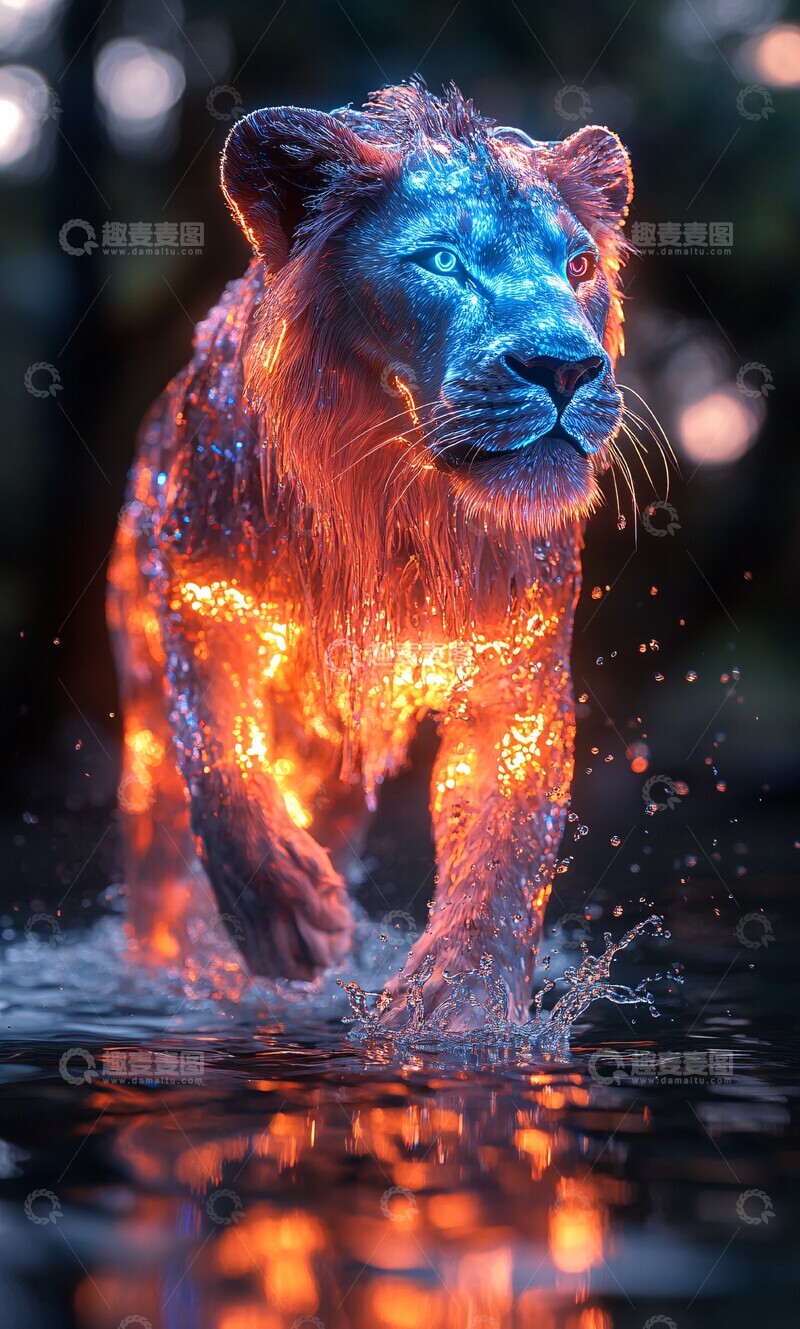 高清大图下载【趣麦麦图】幻彩狮子踏水图像2