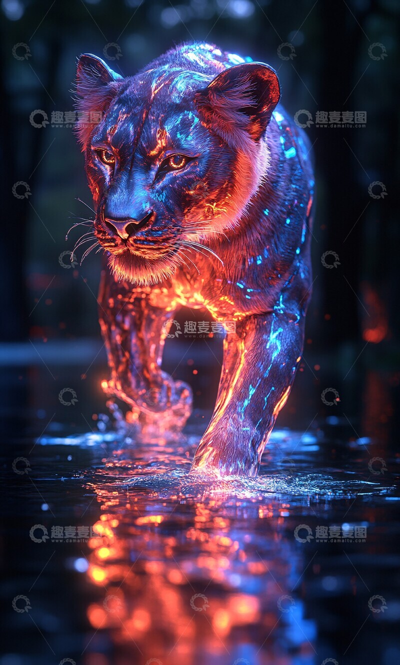 高清大图下载【趣麦麦图】幻彩狮子踏水图像3