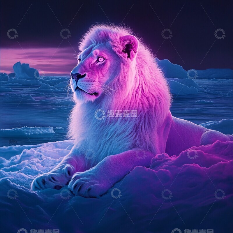 高清大图下载【趣麦麦图】霓虹狮子霓虹狮子色彩3