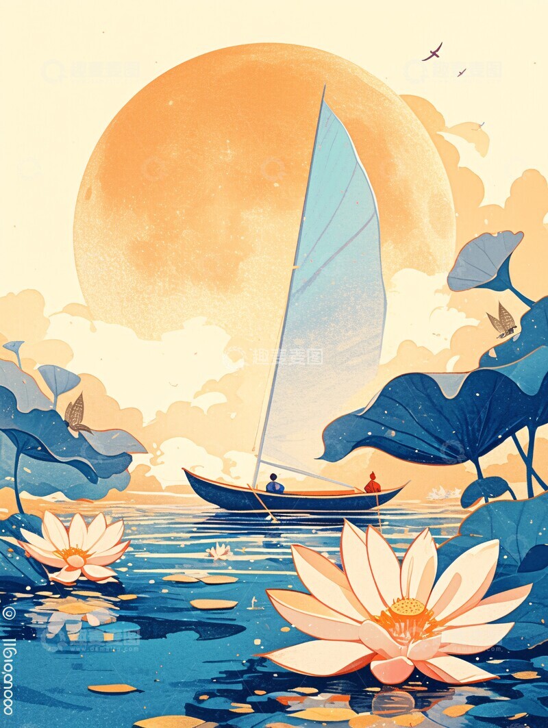 高清大图下载【趣麦麦图】莲花船泊龙虻夏景3