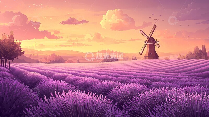 高清大图下载【趣麦麦图】薰衣草风车薰衣草风车天空3