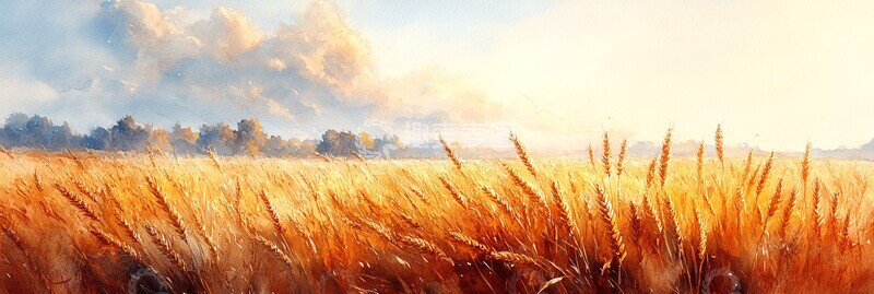 高清大图下载【趣麦麦图】麦田水彩画麦田水彩田野3