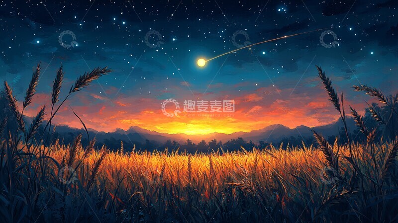 高清大图下载【趣麦麦图】月光下的麦田3