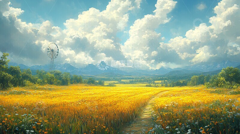 高清大图下载【趣麦麦图】广阔麦田与远林3