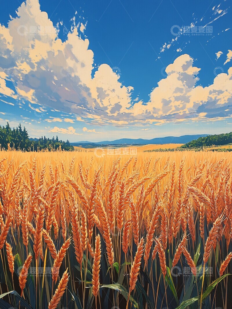 高清大图下载【趣麦麦图】麦田与天空麦田天空版画3