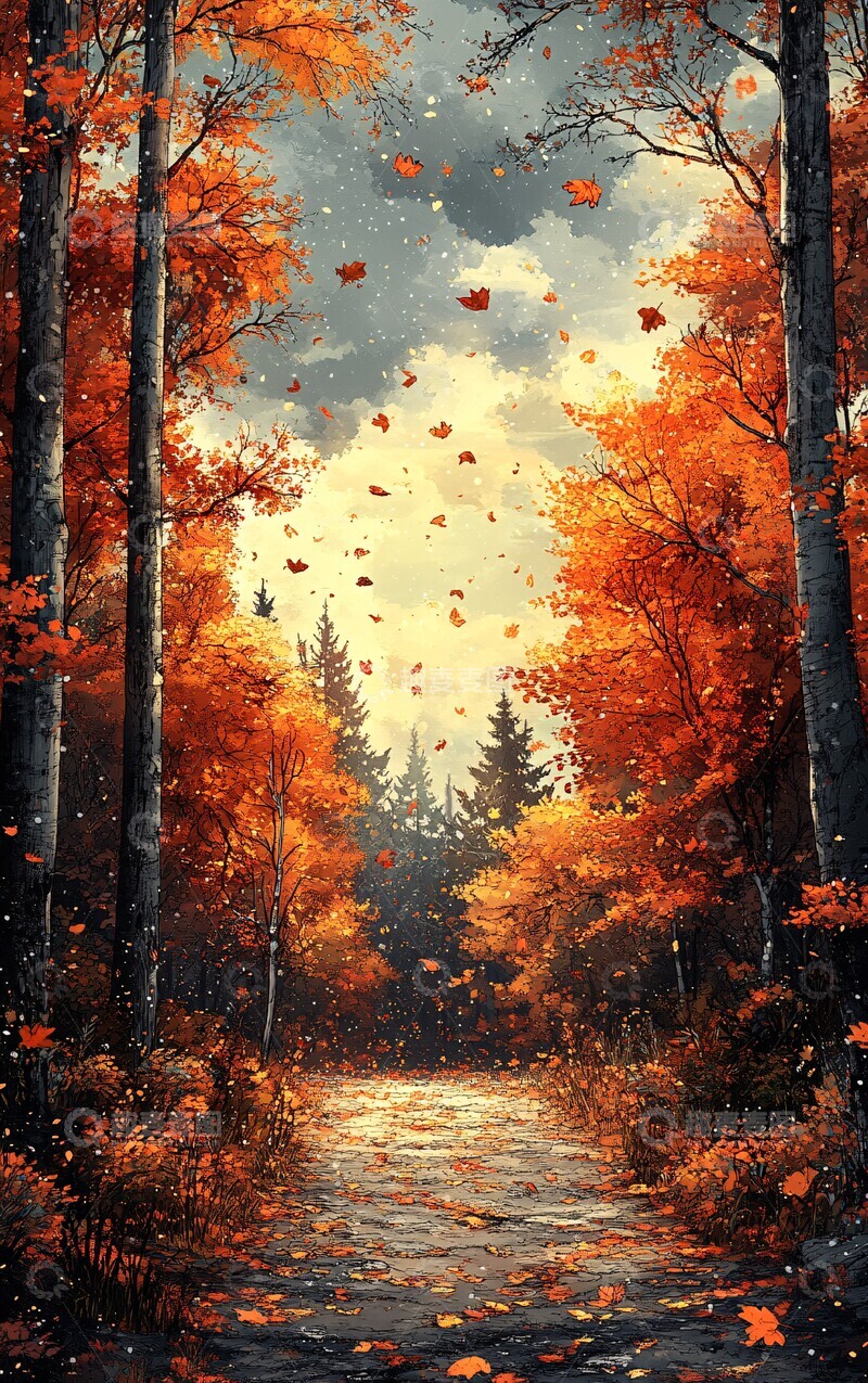 高清大图下载【趣麦麦图】秋林漫步漫步森林树木