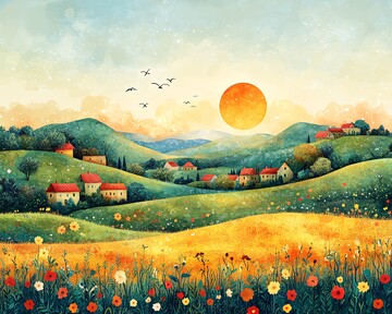 山丘小城阳光画1