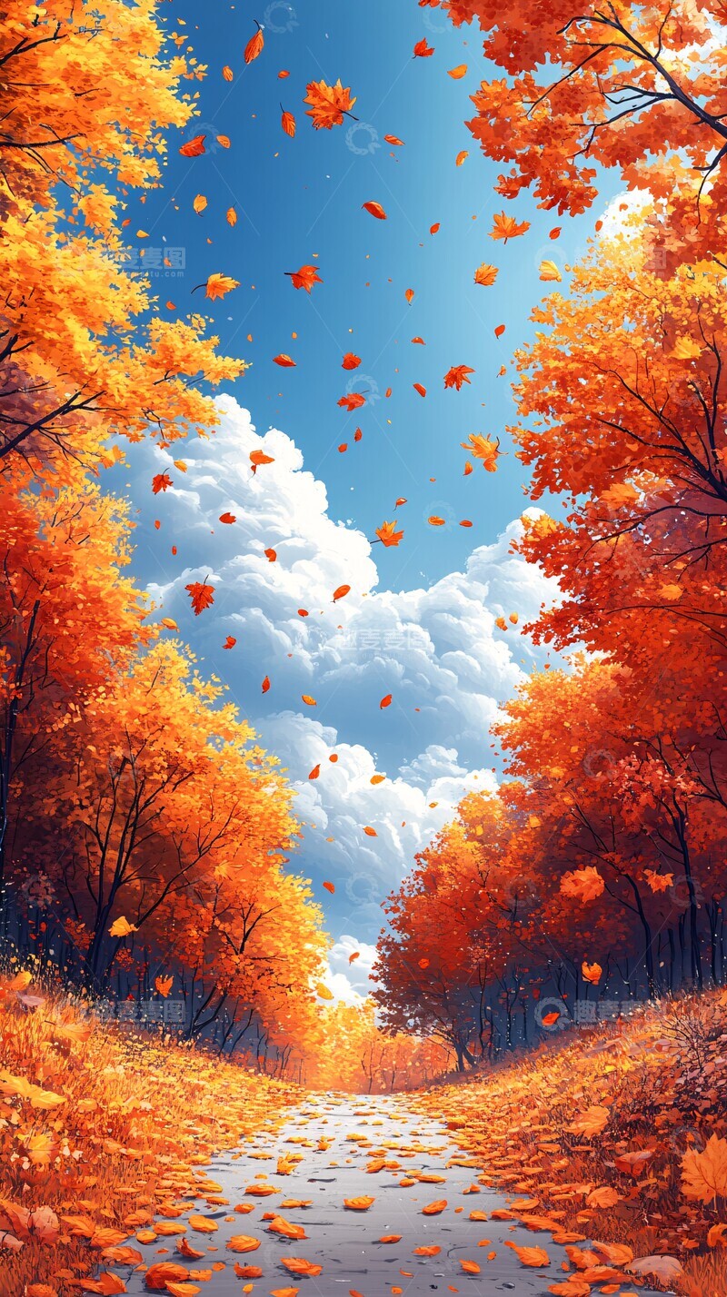 高清大图下载【趣麦麦图】秋叶蓝天白雲1