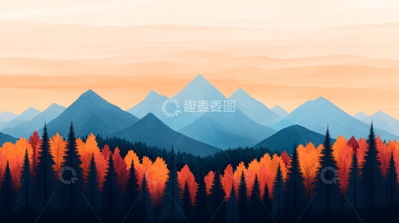 高清大图下载【趣麦麦图】秋日山林天空远山红叶1