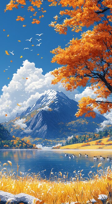 秋霜麦田野雁飞1