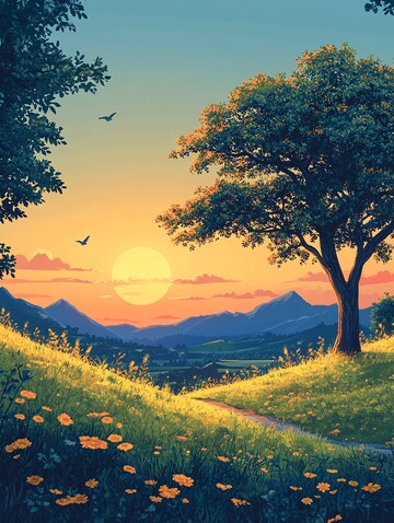 夏日晴空树鸟图1