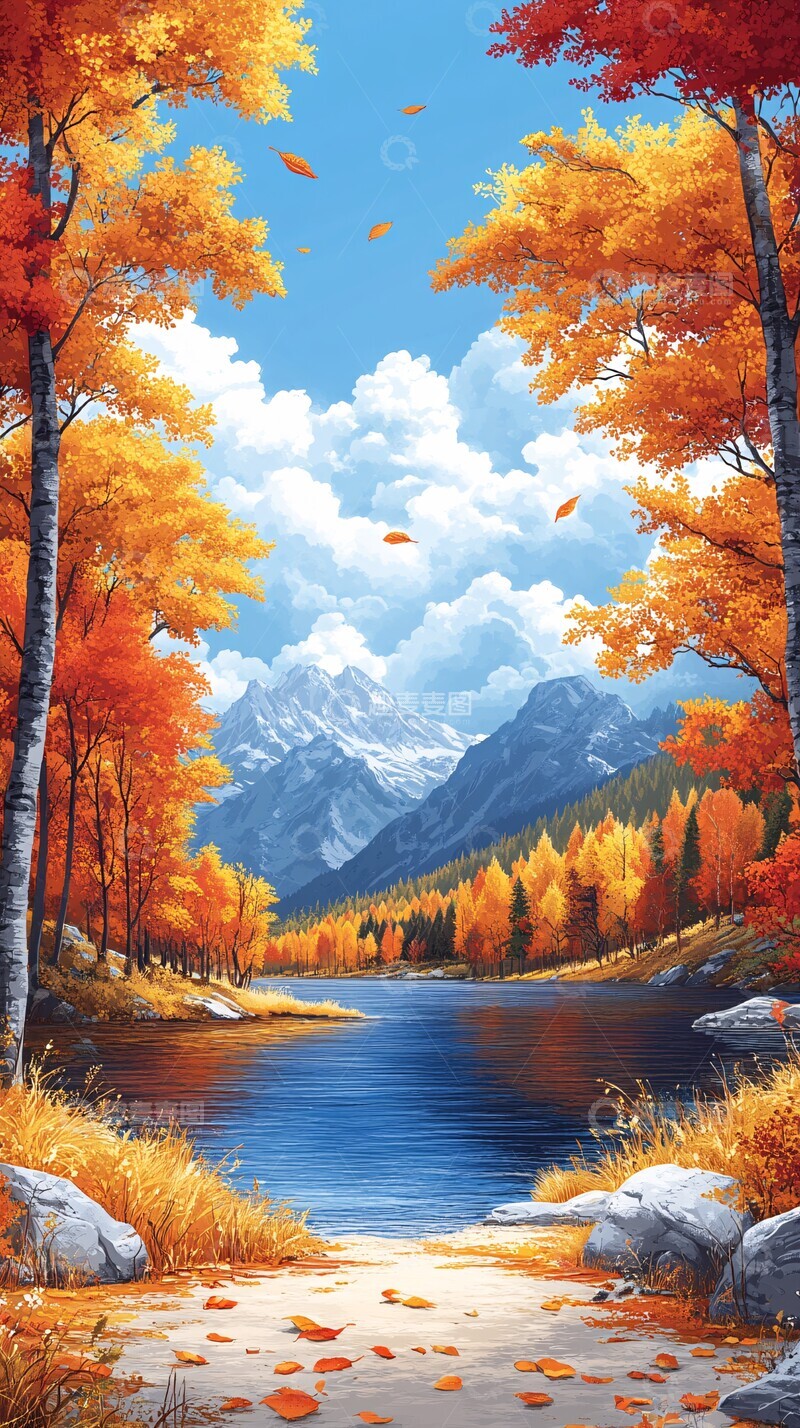 高清大图下载【趣麦麦图】秋日湖畔风景1