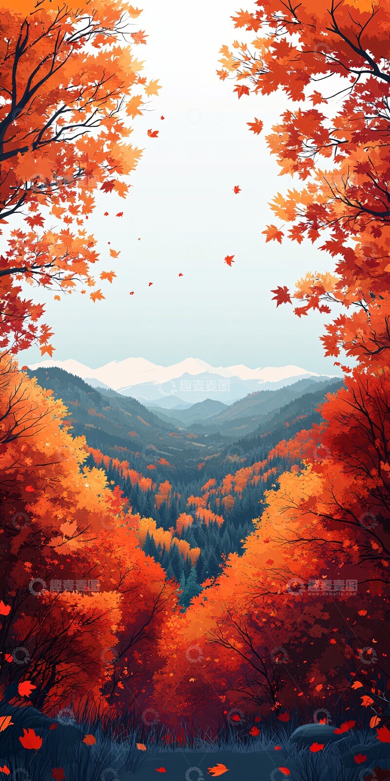 高清大图下载【趣麦麦图】秋林渐变天际1