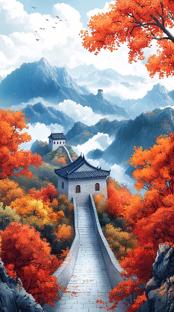 秋日长城线绘