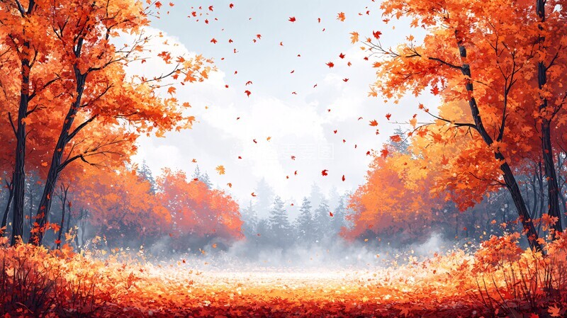 高清大图下载【趣麦麦图】秋叶飘落场景1