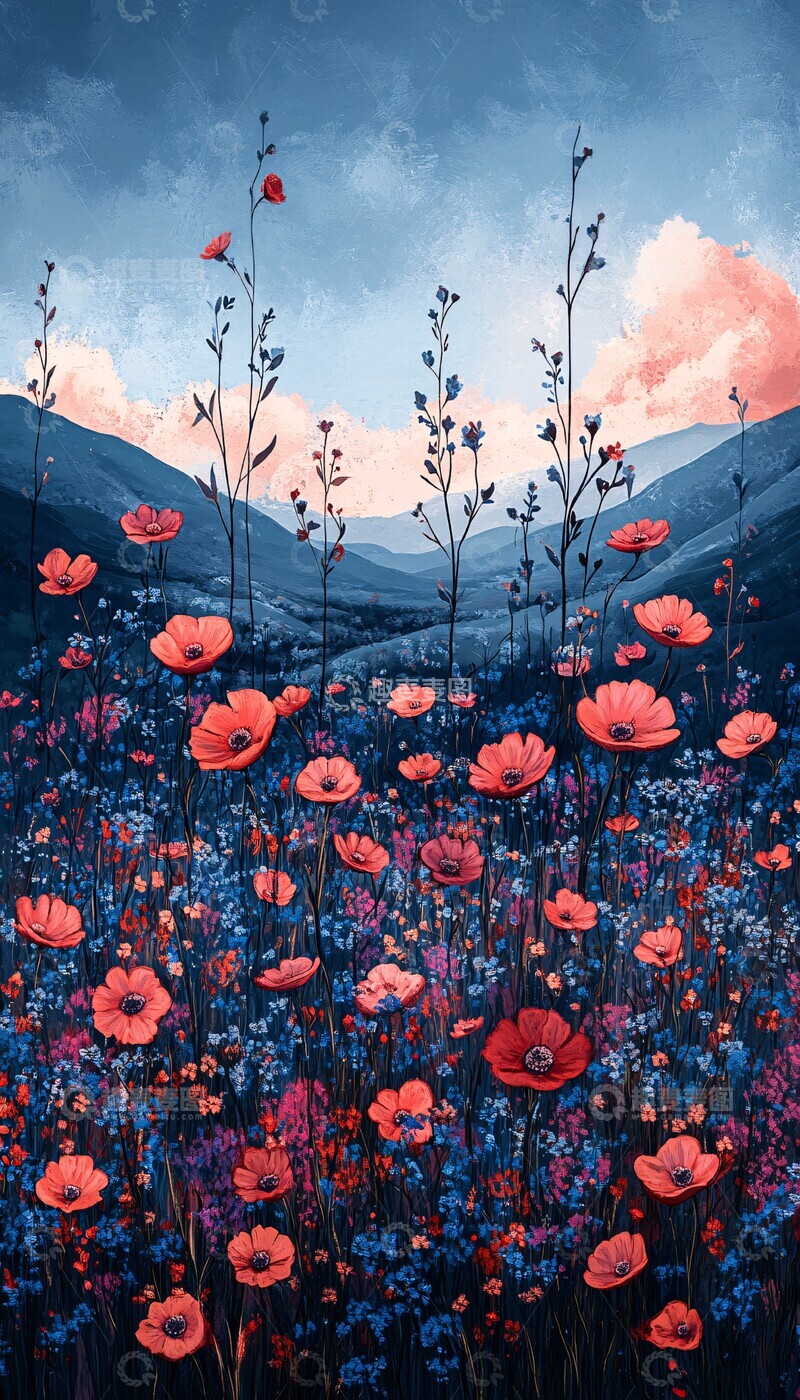 高清大图下载【趣麦麦图】蓝色天空与花1