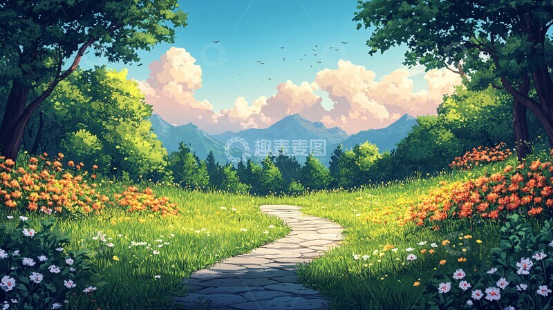 高清大图下载【趣麦麦图】卡通风景插画2