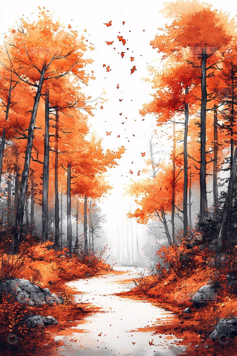 高清大图下载【趣麦麦图】森林水彩画森林水彩色彩3