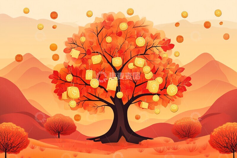 高清大图下载【趣麦麦图】金色招财树新年3