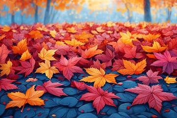 红黄树叶星形飘落1