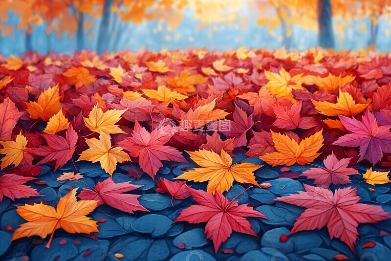 高清大图下载【趣麦麦图】红黄树叶星形飘落1