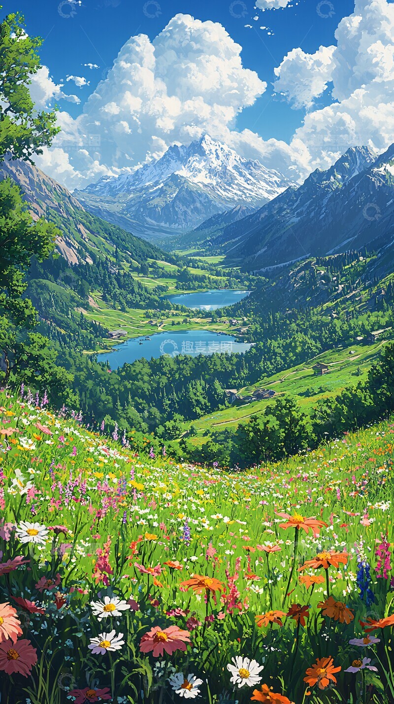 高清大图下载【趣麦麦图】草地湖景远山3