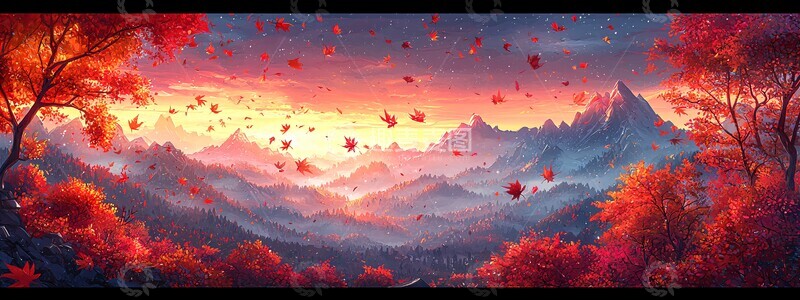 高清大图下载【趣麦麦图】秋叶飞舞山林间3