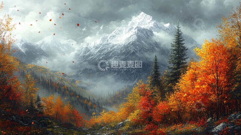 高清大图下载【趣麦麦图】秋山落叶落叶风格景观3