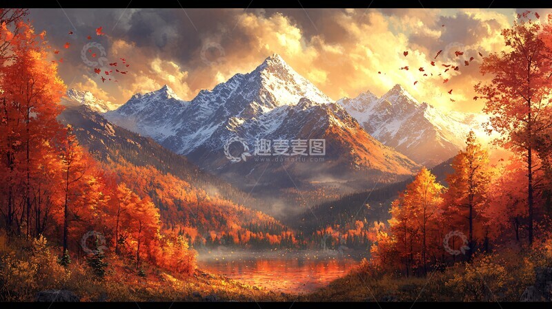 高清大图下载【趣麦麦图】秋山落叶落叶风格景观2