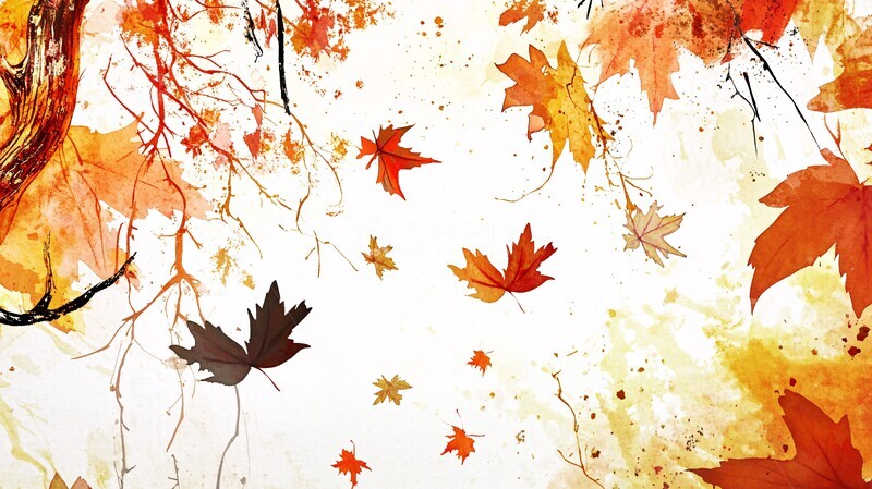 高清大图下载【趣麦麦图】秋叶旅行水彩画1